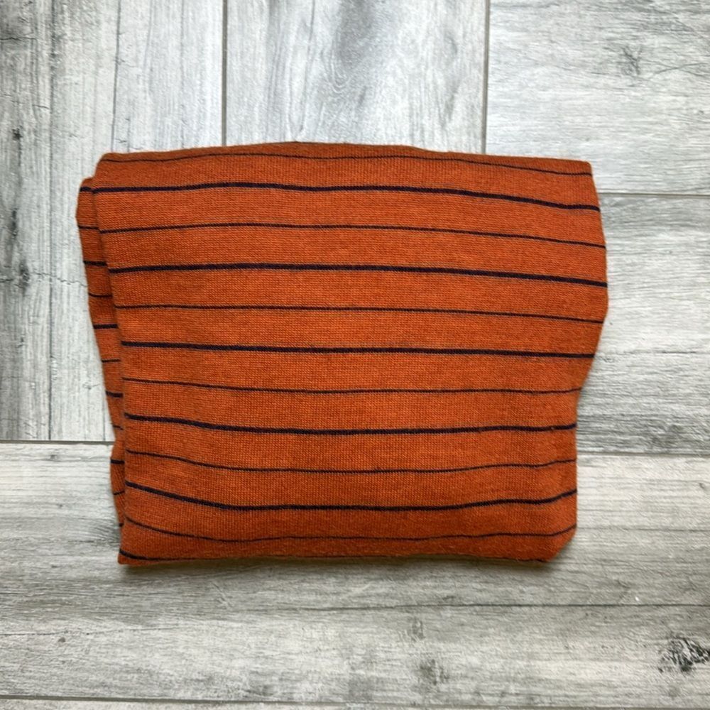 Murano Men's Striped V-Neck Pullover Ribbed Sweater Rust Orange Large